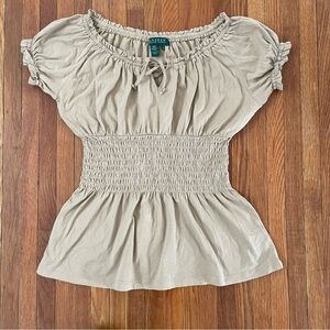 Lauren Ralph Lauren Beige Smocked Blouse
